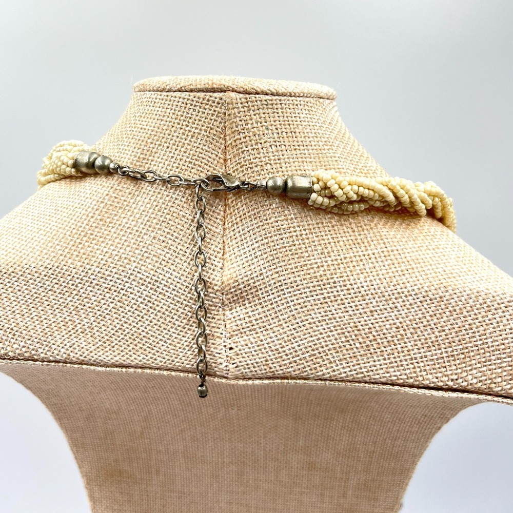 Vintage Multi-Strand Braided Seed Bead Necklace Cream Blue Brown Boho Retro - Picture 13 of 15